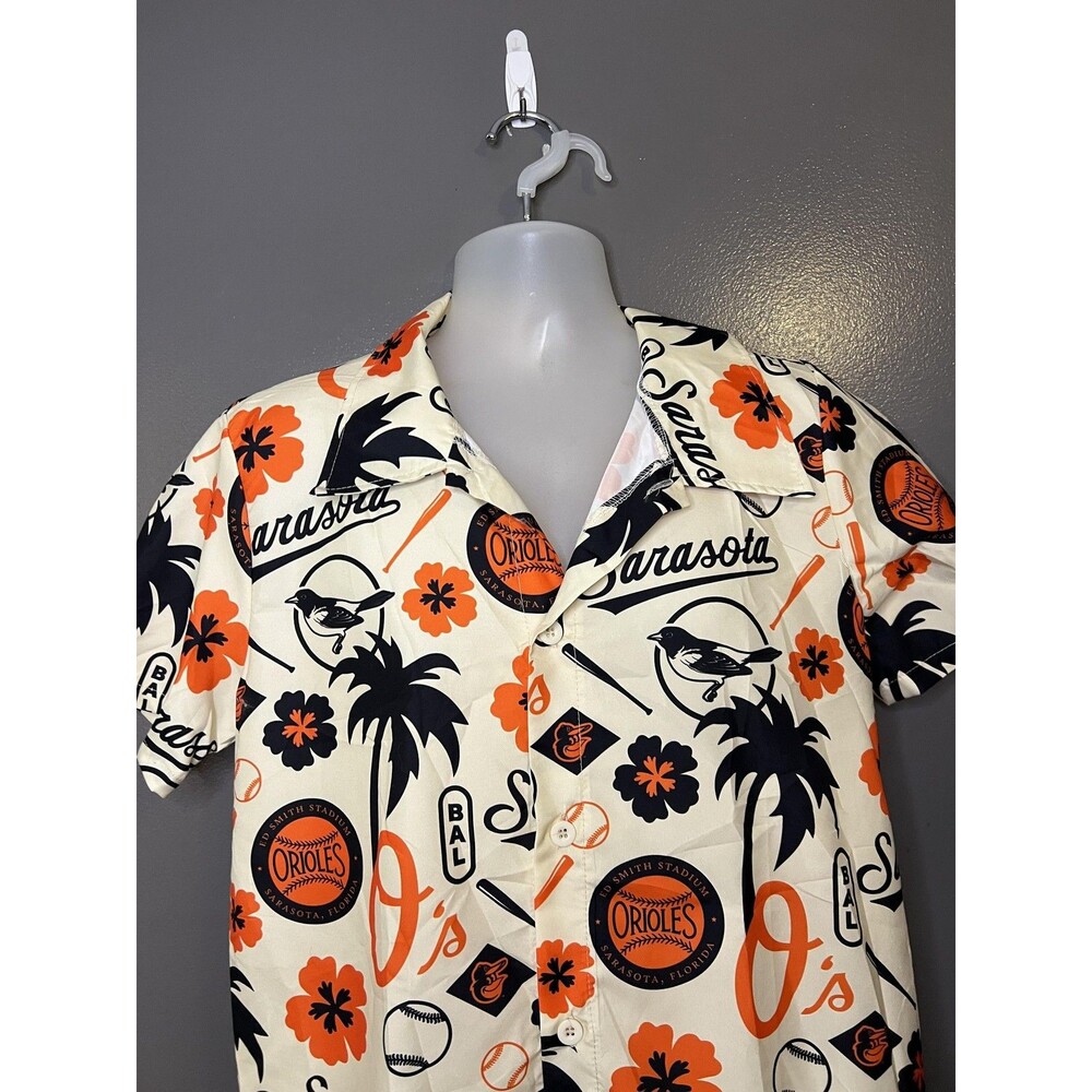 Baltimore Orioles Shirt Mens Medium Cream MLB Baseball Hawaiian Sarasota O's